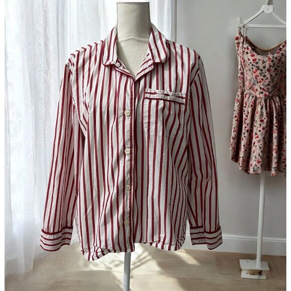 J.Crew Re-Imagined Red & White Striped Cotton Poplin Pajama Top L - Picture 1 of 10